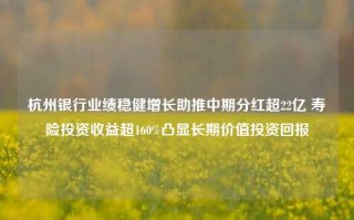 杭州银行业绩稳健增长助推中期分红超22亿 寿险投资收益超160%凸显长期价值投资回报