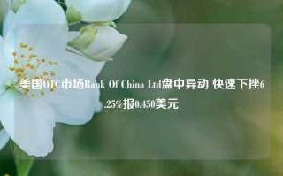 美国OTC市场Bank Of China Ltd盘中异动 快速下挫6.25%报0.450美元