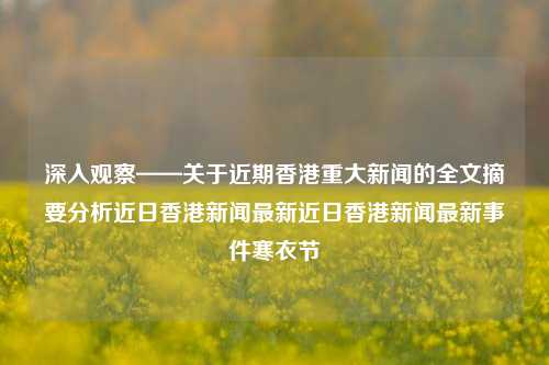 深入观察——关于近期香港重大新闻的全文摘要分析近日香港新闻最新近日香港新闻最新事件寒衣节