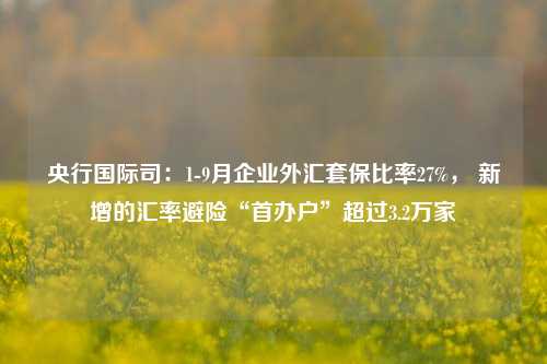 央行国际司：1-9月企业外汇套保比率27%， 新增的汇率避险“首办户”超过3.2万家