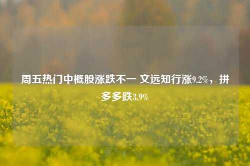 周五热门中概股涨跌不一 文远知行涨9.2%，拼多多跌3.9%