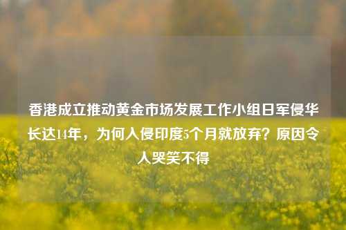 香港成立推动黄金市场发展工作小组日军侵华长达14年，为何入侵印度5个月就放弃？原因令人哭笑不得-第1张图片-香港亚特